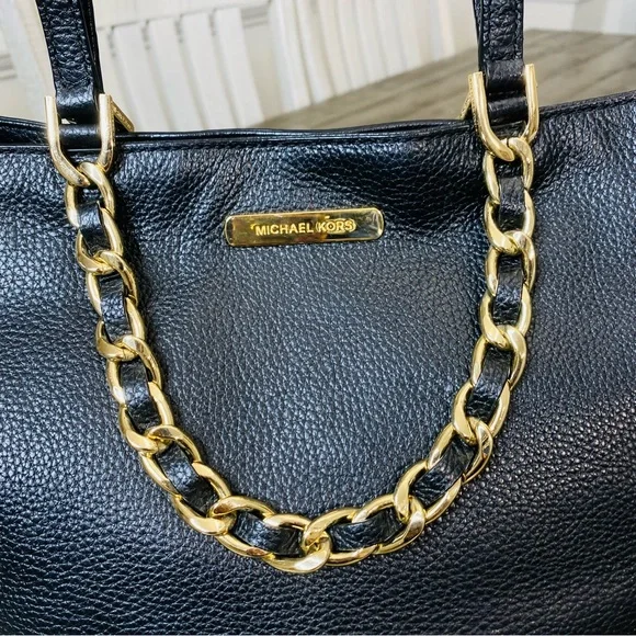Michael Kors Harper East West Soft Navy  Pebbled Leather Chain Tote Shoulder Bag - Picture 4 of 10
